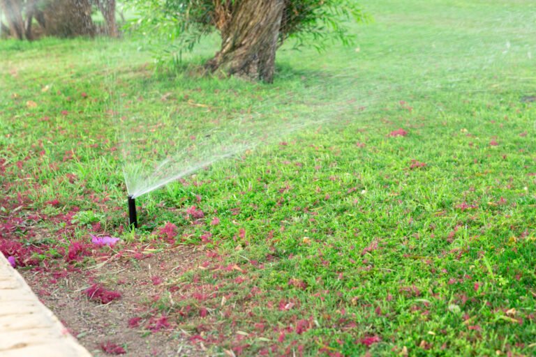 Technician repairing an outdoor sprinkler system to ensure efficient water flow and proper lawn irrigation."